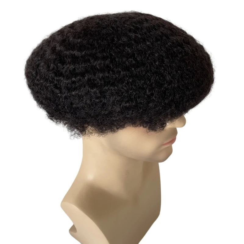 Indiai szűz emberi hajból készült teljes csipkés póthaj #1B színben, afro hullám fekete férfiaknak 6/8/10 mm