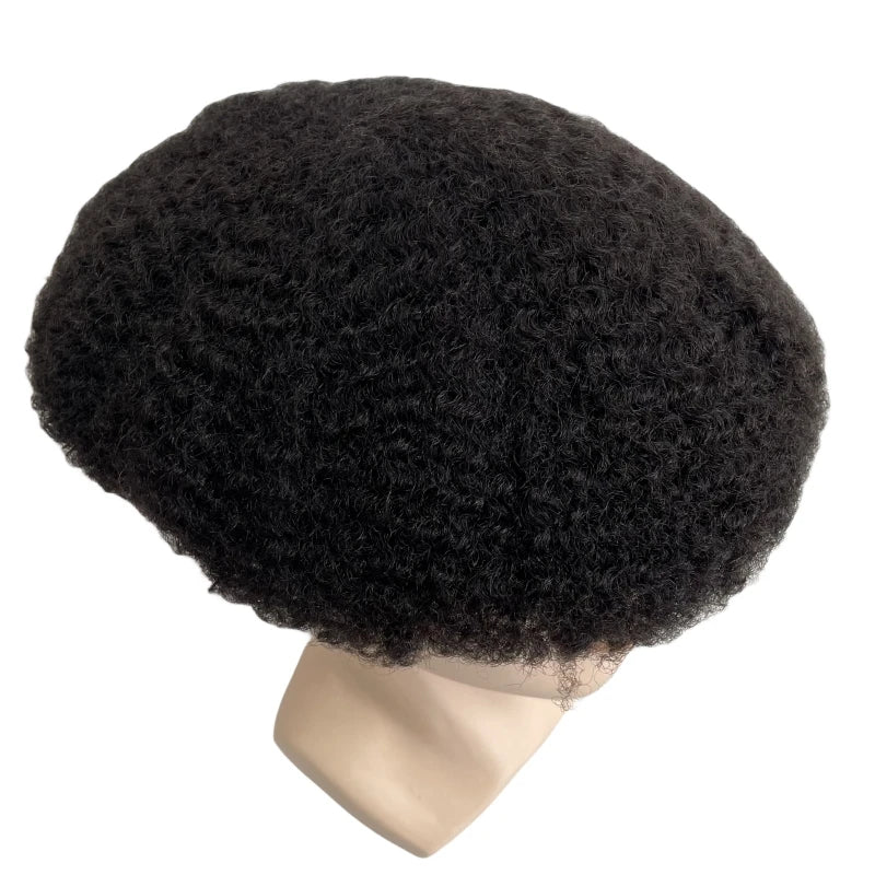 Indiai szűz emberi hajból készült teljes csipkés póthaj #1B színben, afro hullám fekete férfiaknak 6/8/10 mm