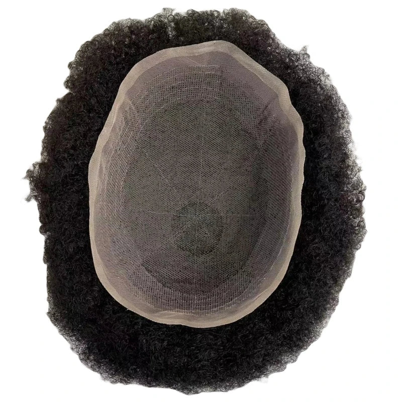 Indiai szűz emberi hajból készült teljes csipkés póthaj #1B színben, afro hullám fekete férfiaknak 6/8/10 mm