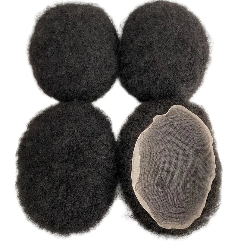 Indiai szűz emberi hajból készült teljes csipkés póthaj #1B színben, afro hullám fekete férfiaknak 6/8/10 mm