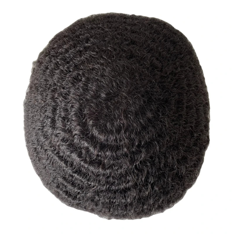 Indian Virgin Human Hair Full Lace Toupee #1B Color Afro Wave for Black Men 6/8/10mm - hair color detail