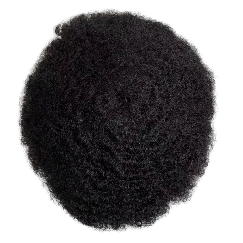 Indiai szűz emberi hajból készült teljes csipkés póthaj #1B színben, afro hullám fekete férfiaknak 6/8/10 mm