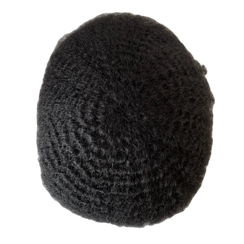 Indiai szűz emberi hajból készült teljes csipkés póthaj #1B színben, afro hullám fekete férfiaknak 6/8/10 mm