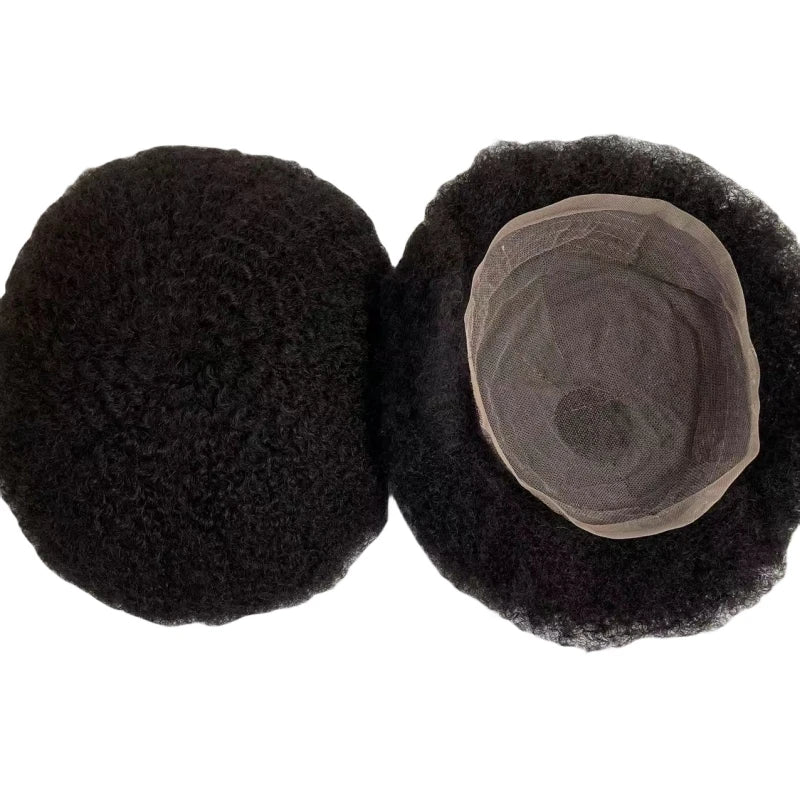 Indiai szűz emberi hajból készült teljes csipkés póthaj #1B színben, afro hullám fekete férfiaknak 6/8/10 mm