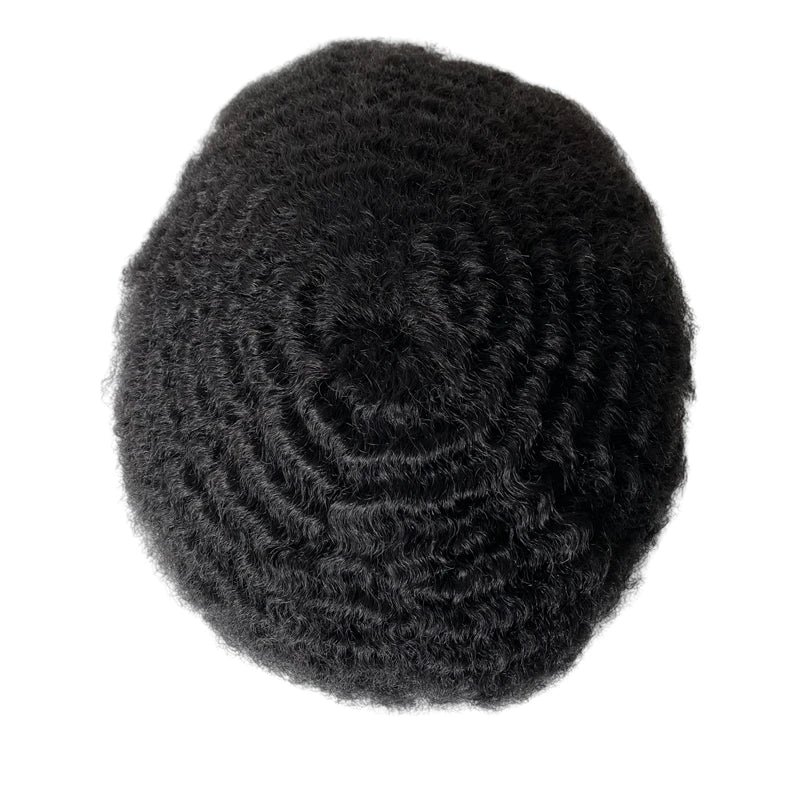 Indiai szűz emberi hajból készült teljes csipkés póthaj #1B színben, afro hullám fekete férfiaknak 6/8/10 mm