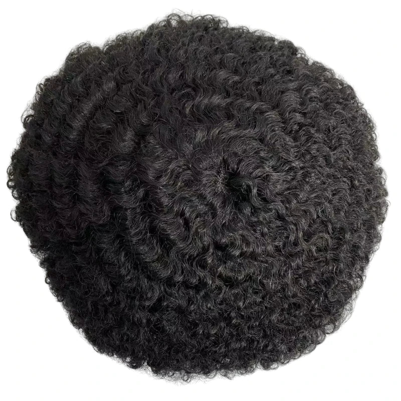 Indiai szűz emberi hajból készült teljes csipkés póthaj #1B színben, afro hullám fekete férfiaknak 6/8/10 mm