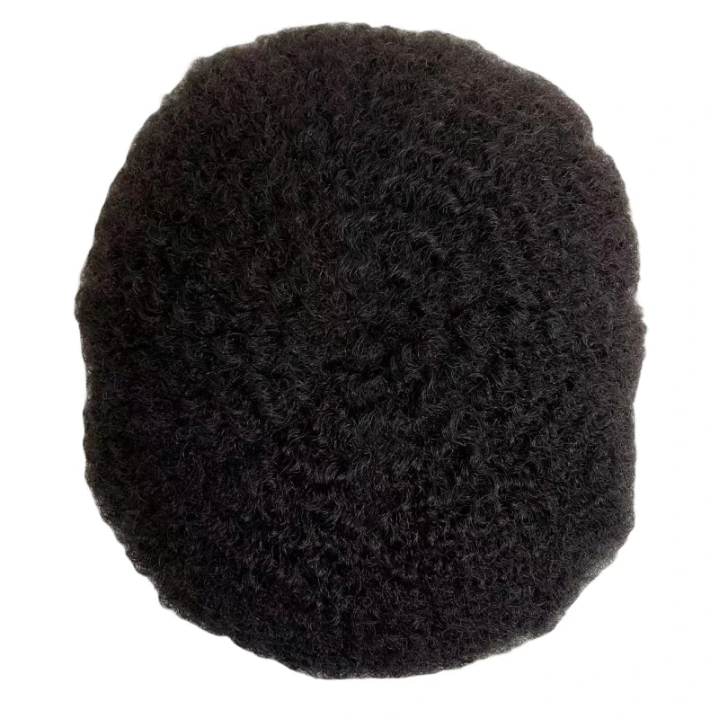 Indiai szűz emberi hajból készült teljes csipkés póthaj #1B színben, afro hullám fekete férfiaknak 6/8/10 mm