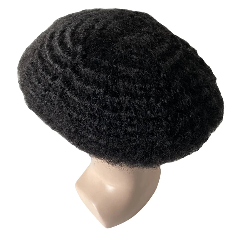 Indiai szűz emberi hajból készült teljes csipkés póthaj #1B színben, afro hullám fekete férfiaknak 6/8/10 mm