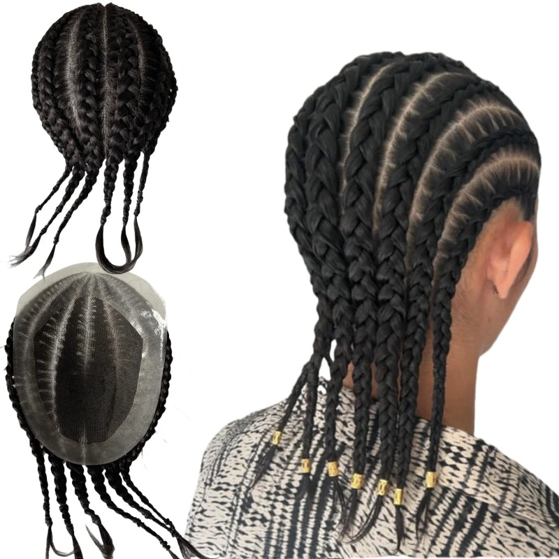 Indiai szűz emberi haj cornrow fonatok 7x9 tupé fekete férfiaknak természetes fekete #1B