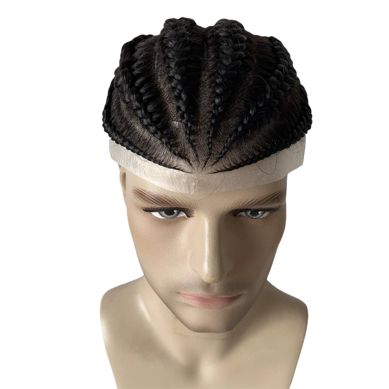 Indiai szűz emberi haj cornrow fonatok 7x9 tupé fekete férfiaknak természetes fekete #1B