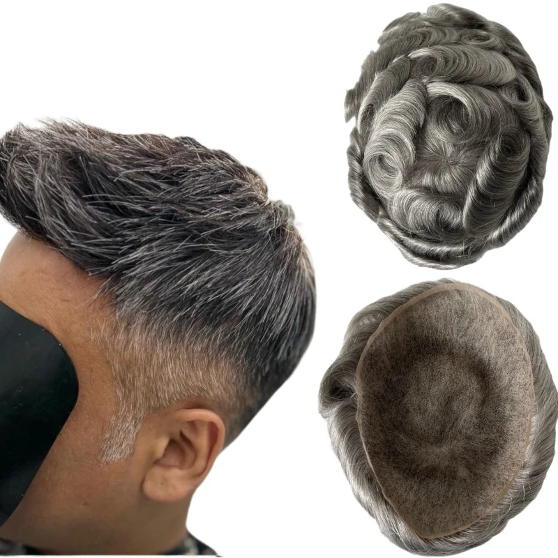 Intialainen neitsythius 1b80# 8x10 toupee, täysi sveitsiläinen pitsi miehille