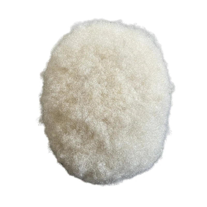 Intialainen neitsythius Afro-toupee 4 mm juurella, platinanvärinen #60, 8x10 täysi pitsiyksikkö miehille