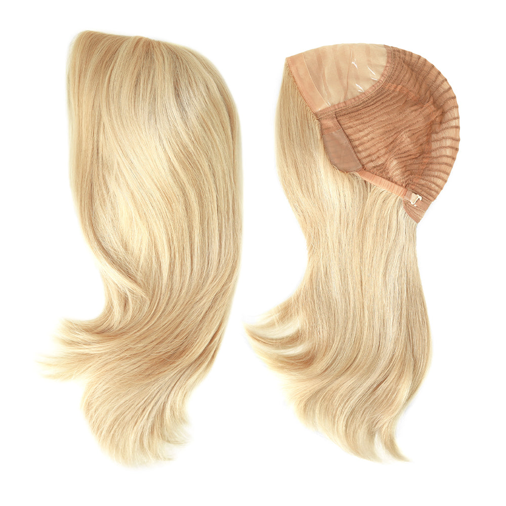 Silketop-paryk til kvinder med 1/8" foldet blonde og 1" polybelægning foran