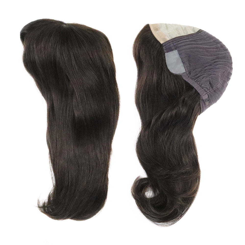 Silketop-paryk til kvinder med 1/8" foldet blonde og 1" polybelægning foran