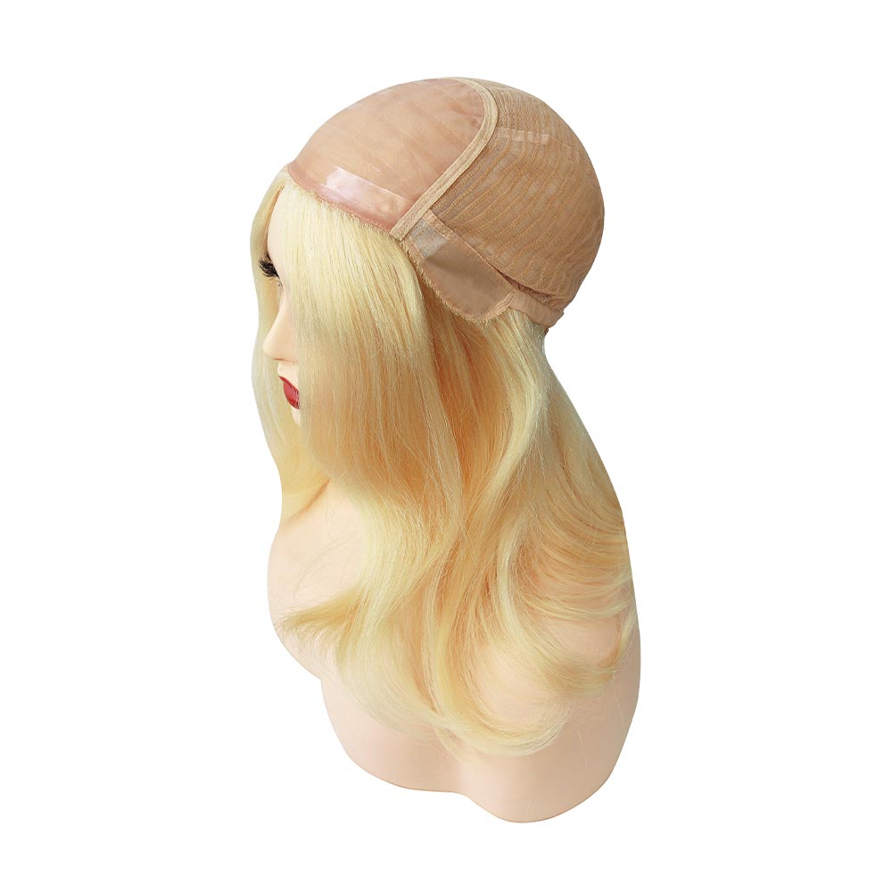 Silketop-paryk til kvinder med 1/8" foldet blonde og 1" polybelægning foran