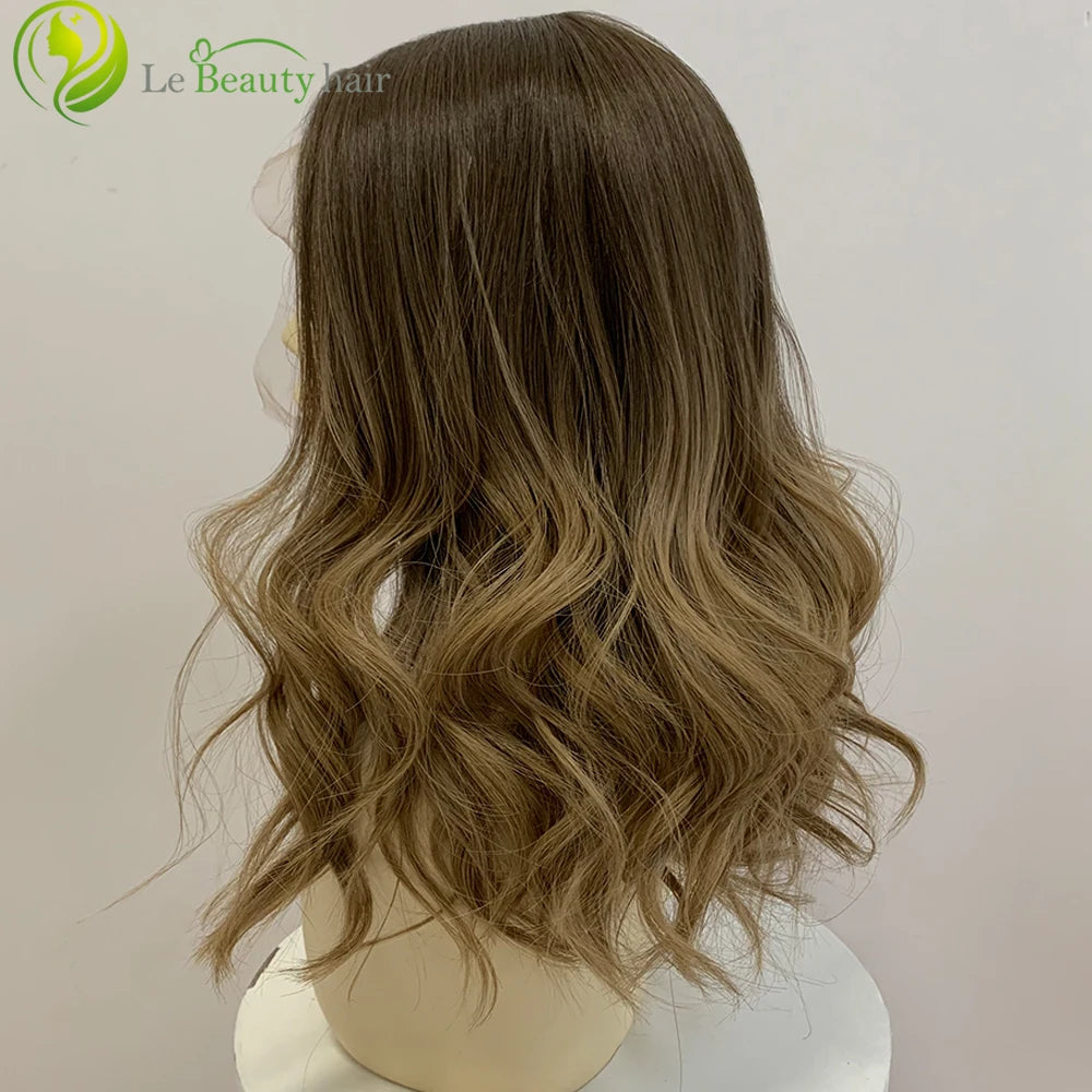 Perruque juive casher blonde de cheveux humains avec cheveux de bébé – Style ondulé avec dentelle suisse sur le devant, nœud unique