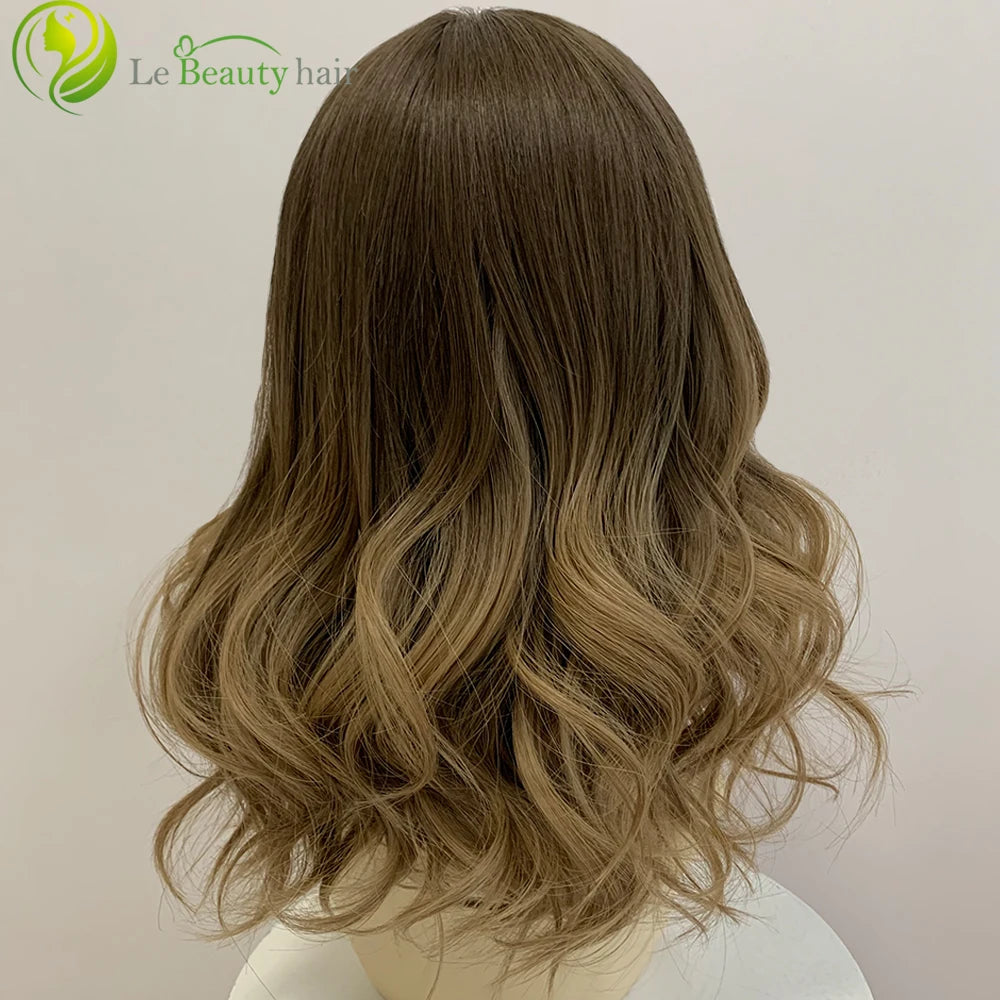 Perruque juive casher blonde de cheveux humains avec cheveux de bébé – Style ondulé avec dentelle suisse sur le devant, nœud unique