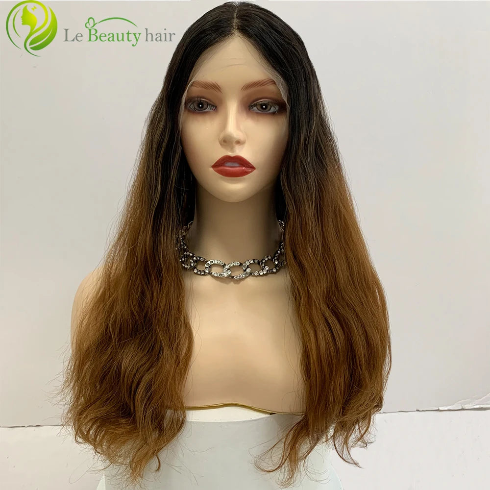 Perruque juive casher brésilienne ondulée naturelle, cheveux humains bruns, dentelle suisse, avec cheveux de bébé, nœud unique