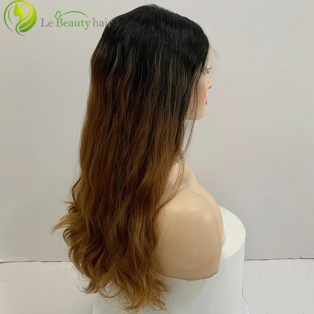 Perruque juive casher brésilienne ondulée naturelle, cheveux humains bruns, dentelle suisse, avec cheveux de bébé, nœud unique