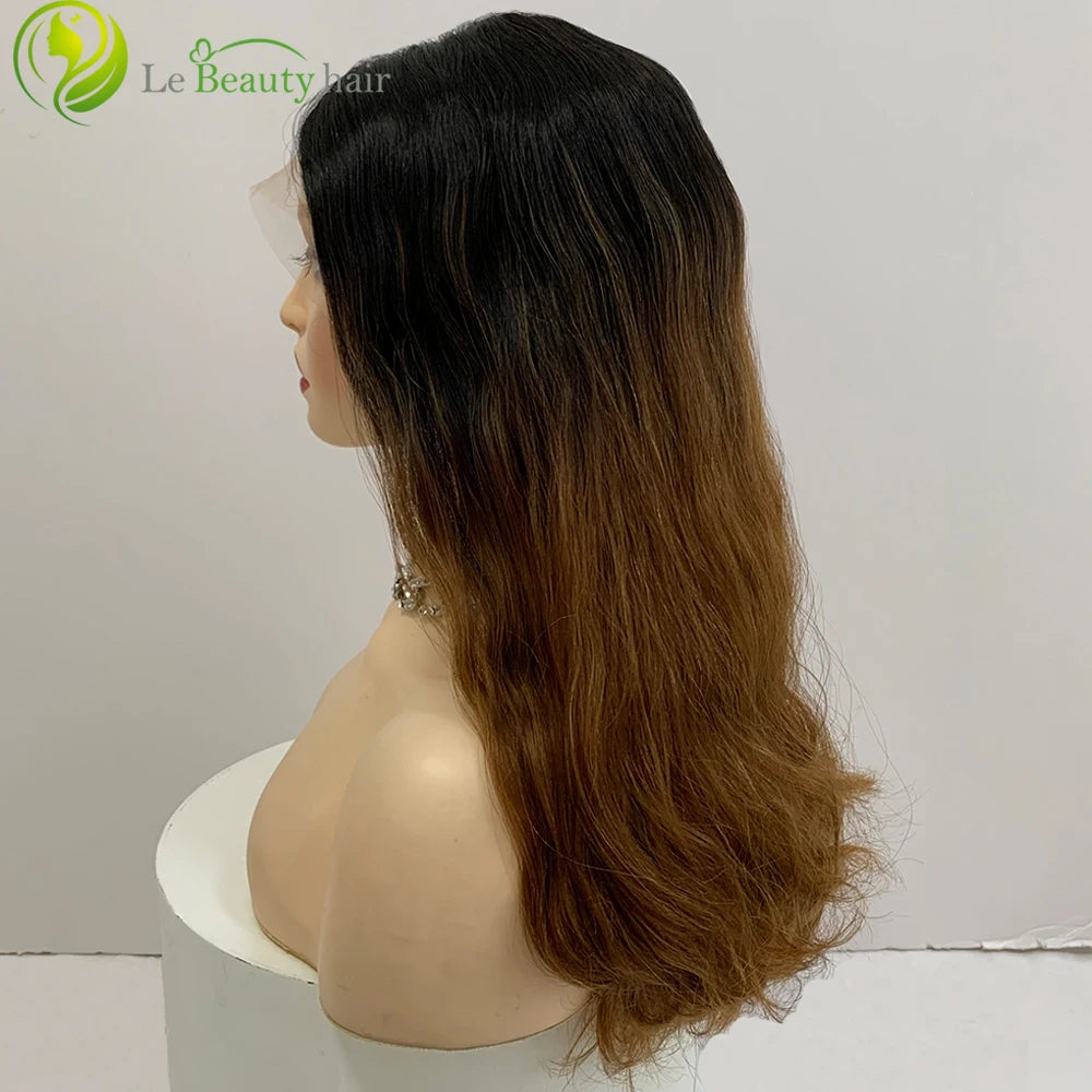 Perruque juive casher brésilienne ondulée naturelle, cheveux humains bruns, dentelle suisse, avec cheveux de bébé, nœud unique