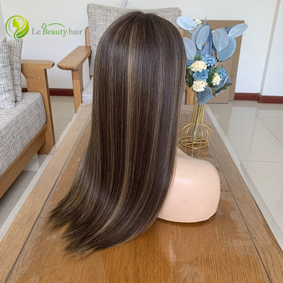 Parrucche Ebraiche con Vera Coda Europea con Riflessi - Parrucche Kosher Colore Naturale, Top in Pizzo Svizzero