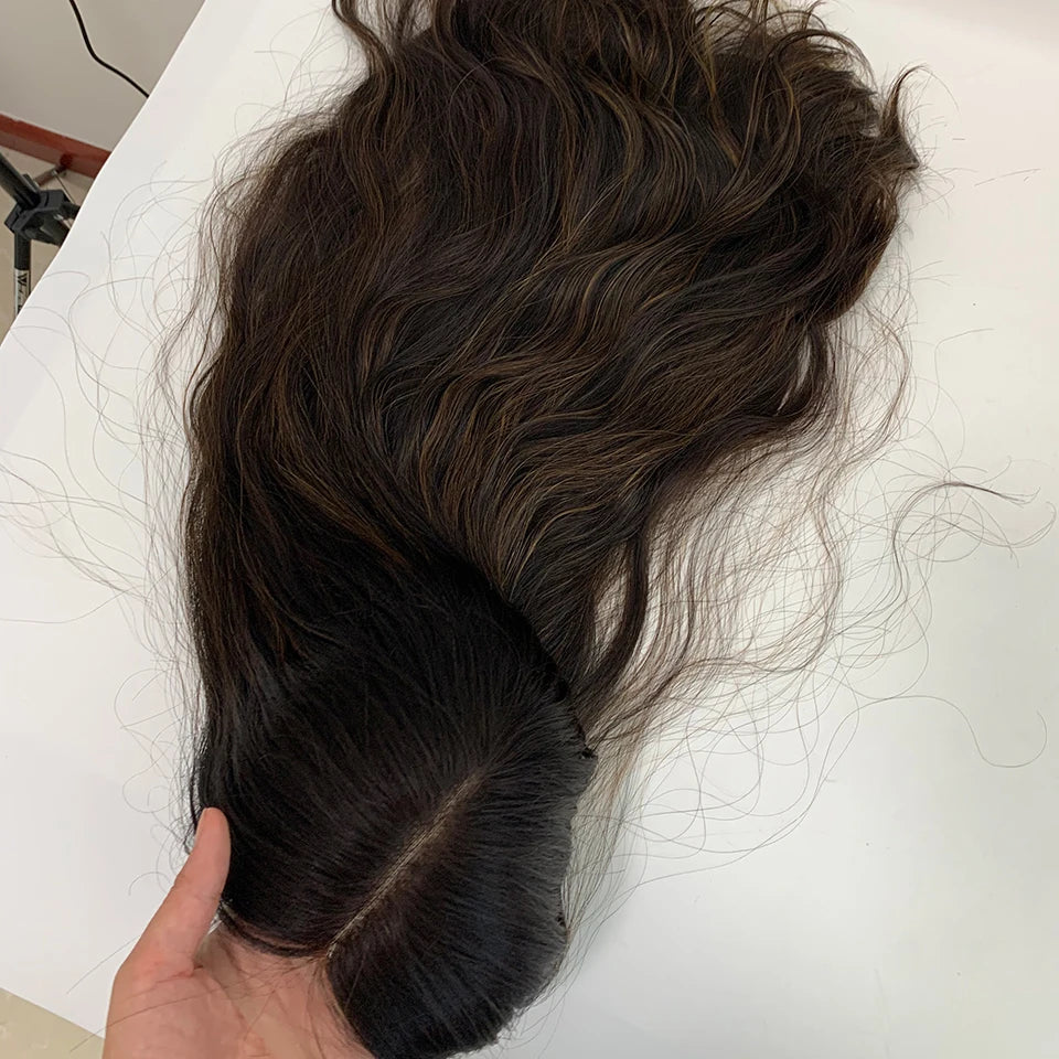 100% European Human Hair Highlight Lace Top Jewish Kosher Sheitels Wigs - top view 2