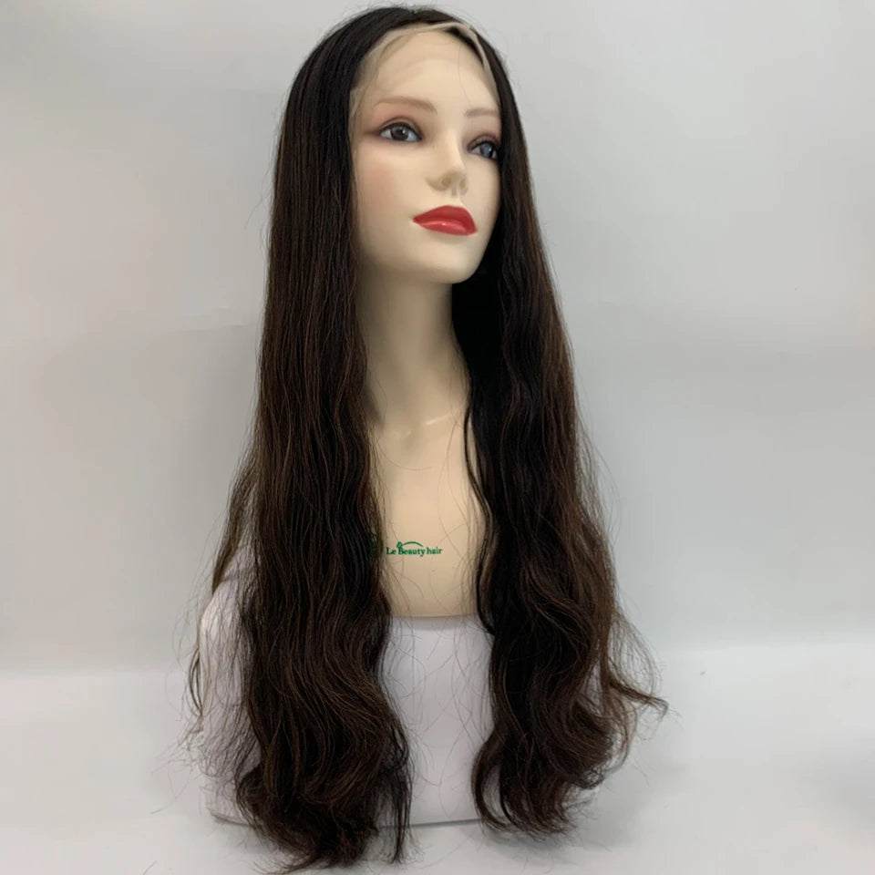 100% European Human Hair Highlight Lace Top Jewish Kosher Sheitels Wigs - top view 4