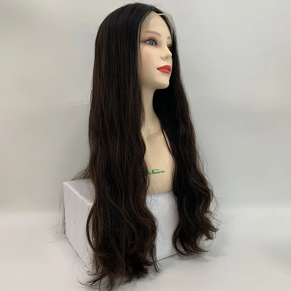 100% European Human Hair Highlight Lace Top Jewish Kosher Sheitels Wigs - top view 3