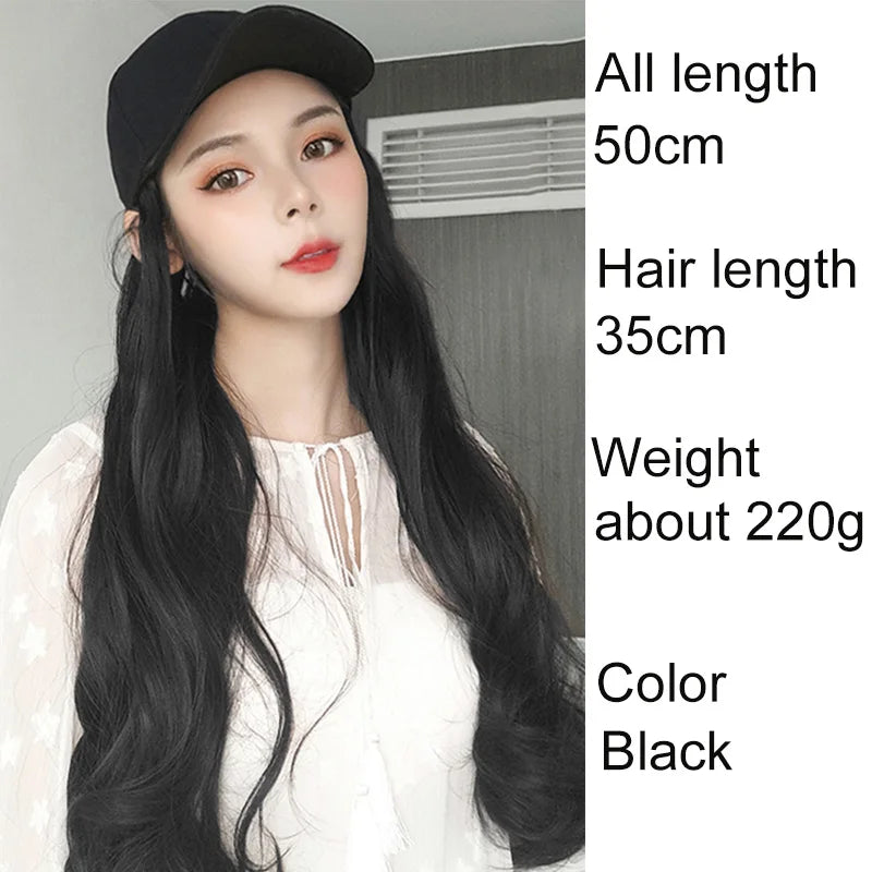Szintetikus 50 cm hosszú haj, sapkával egyben, női hosszú göndör haj, vízhullám baseball sapka, fejpánt paróka