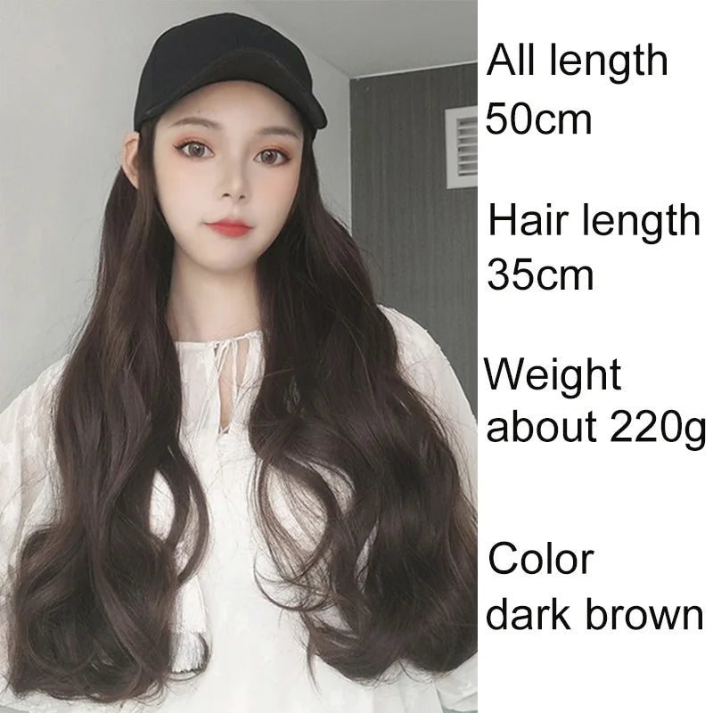 Szintetikus 50 cm hosszú haj, sapkával egyben, női hosszú göndör haj, vízhullám baseball sapka, fejpánt paróka