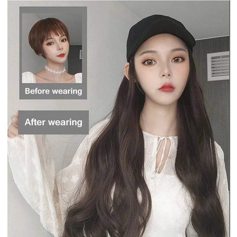 Szintetikus 50 cm hosszú haj, sapkával egyben, női hosszú göndör haj, vízhullám baseball sapka, fejpánt paróka