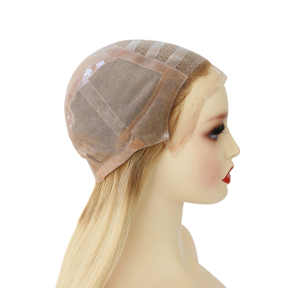 18" Orvosi paróka teljes sapka rákbetegeknek, kézzel csomózott szilikon alapú zsidó paróka