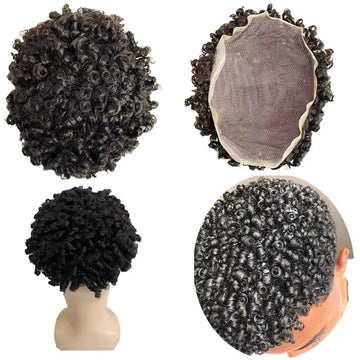 15mm Curl 7x9 Toupee Full Lace Units for Black Men