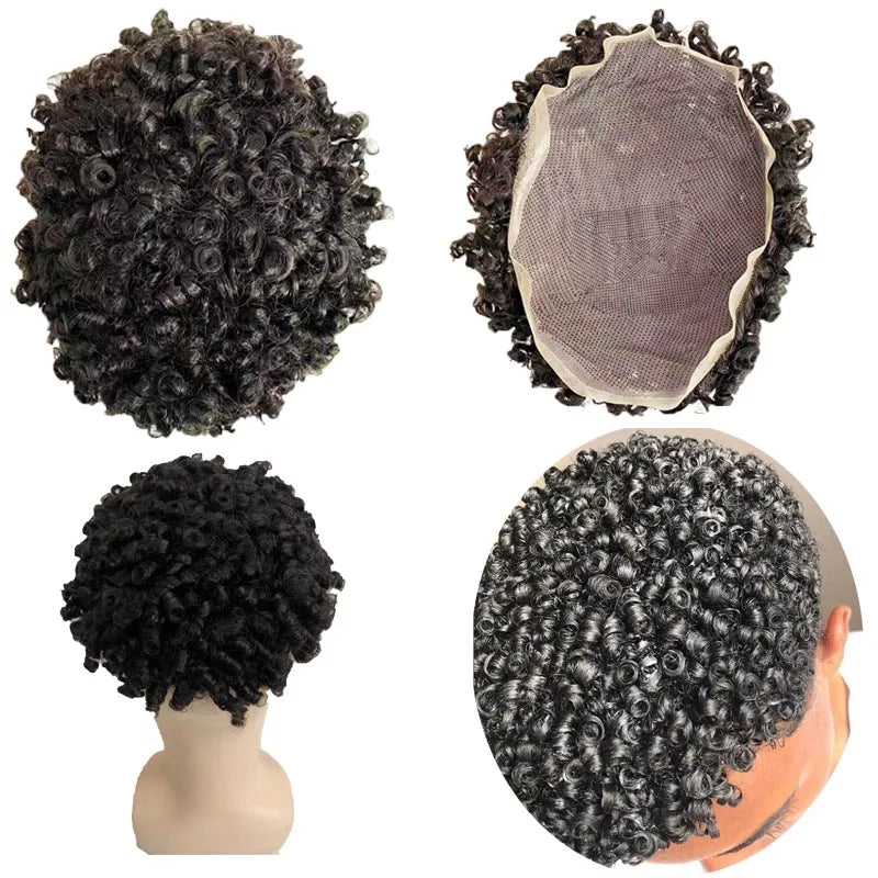 15mm Curl 7x9 Toupee Full Lace Units for Black Men
