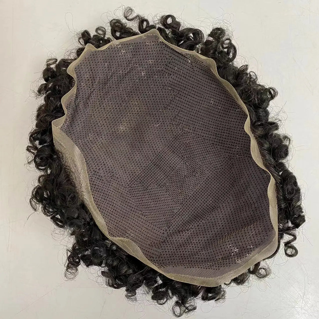 15mm Curl 7x9 Toupee Full Lace Units for Black Men - worn view