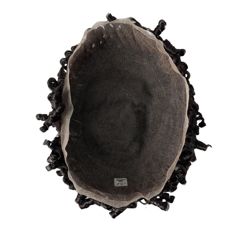 Malajski dziewiczy tupet z ludzkich włosów, głęboka czerń, pełna koronka, skręt 15mm, 8x10 dla mężczyzn