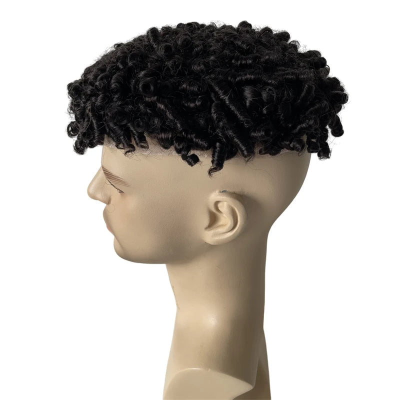 Malajski dziewiczy tupet z ludzkich włosów, głęboka czerń, pełna koronka, skręt 15mm, 8x10 dla mężczyzn