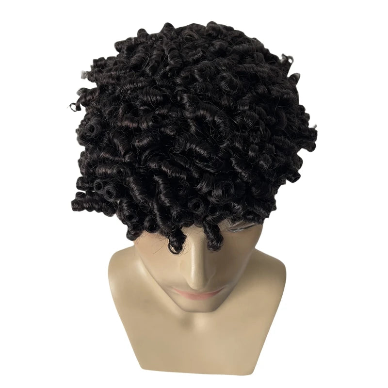 Malajski dziewiczy tupet z ludzkich włosów, głęboka czerń, pełna koronka, skręt 15mm, 8x10 dla mężczyzn