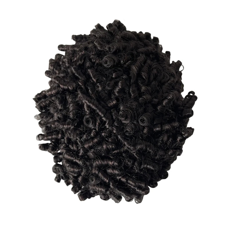 Malajski dziewiczy tupet z ludzkich włosów, głęboka czerń, pełna koronka, skręt 15mm, 8x10 dla mężczyzn