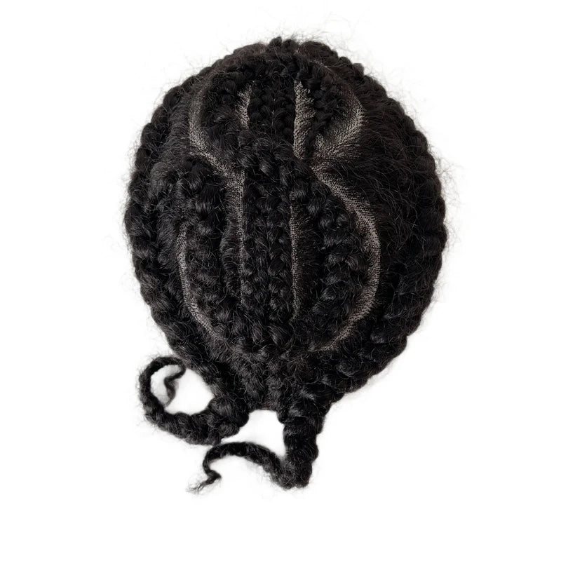 Malaysian Virgin Human Hair Systems Root Afro Corn Braids 1b# Black Color  8x10 Full Lace Toupee for Blackman - AliExpress