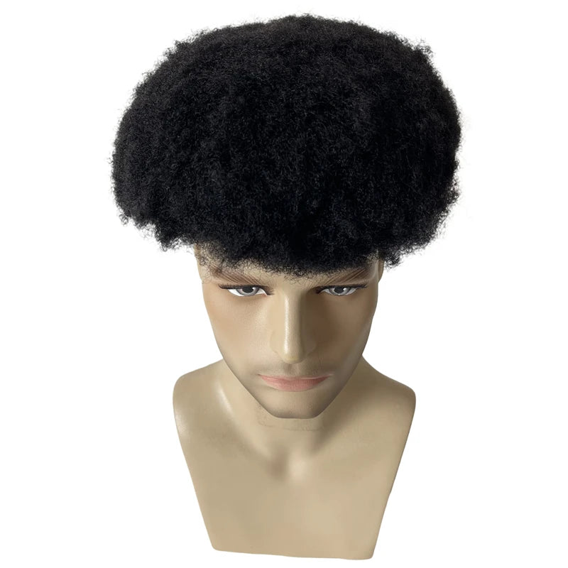 Malajziai szűz emberi haj afro tupé 4 mm gyökérrel, Jet Black, 8x10 teljes svájci csipke férfiaknak