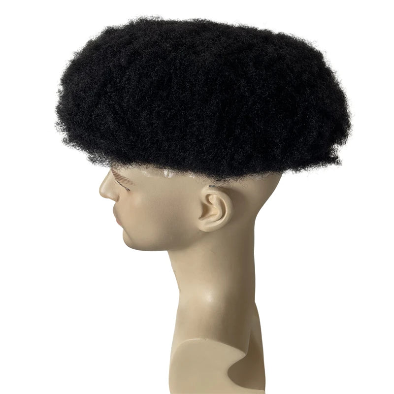 Malajziai szűz emberi haj afro tupé 4 mm gyökérrel, Jet Black, 8x10 teljes svájci csipke férfiaknak