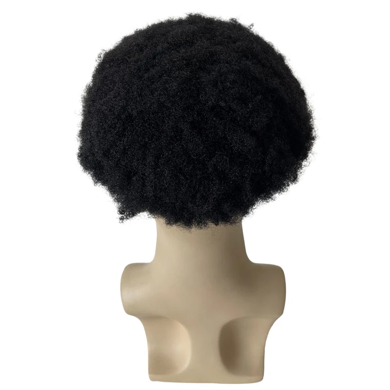 Malajziai szűz emberi haj afro tupé 4 mm gyökérrel, Jet Black, 8x10 teljes svájci csipke férfiaknak