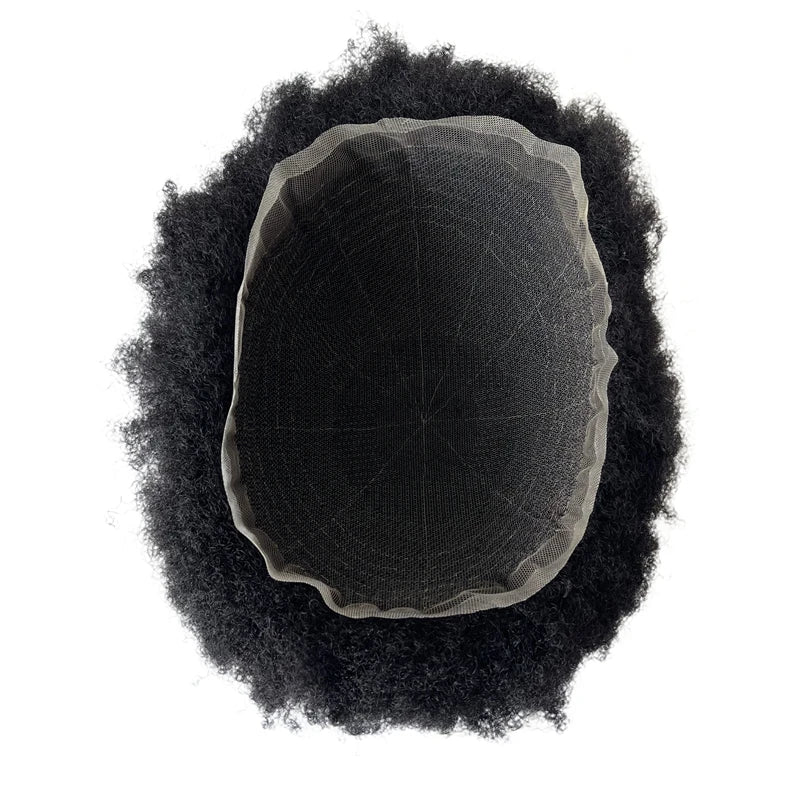 Malajziai szűz emberi haj afro tupé 4 mm gyökérrel, Jet Black, 8x10 teljes svájci csipke férfiaknak