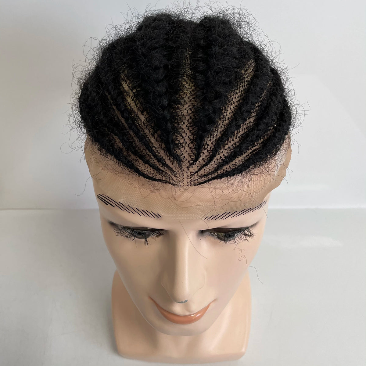 Malaysian Virgin Human Hair Afro Corn Braids Full Lace Toupee 8x10 Black 1B