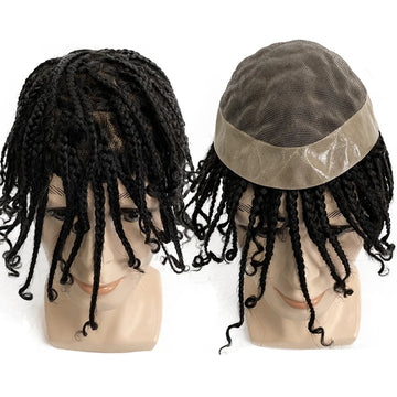 Braided Mono Lace Human Hair Toupee For Men