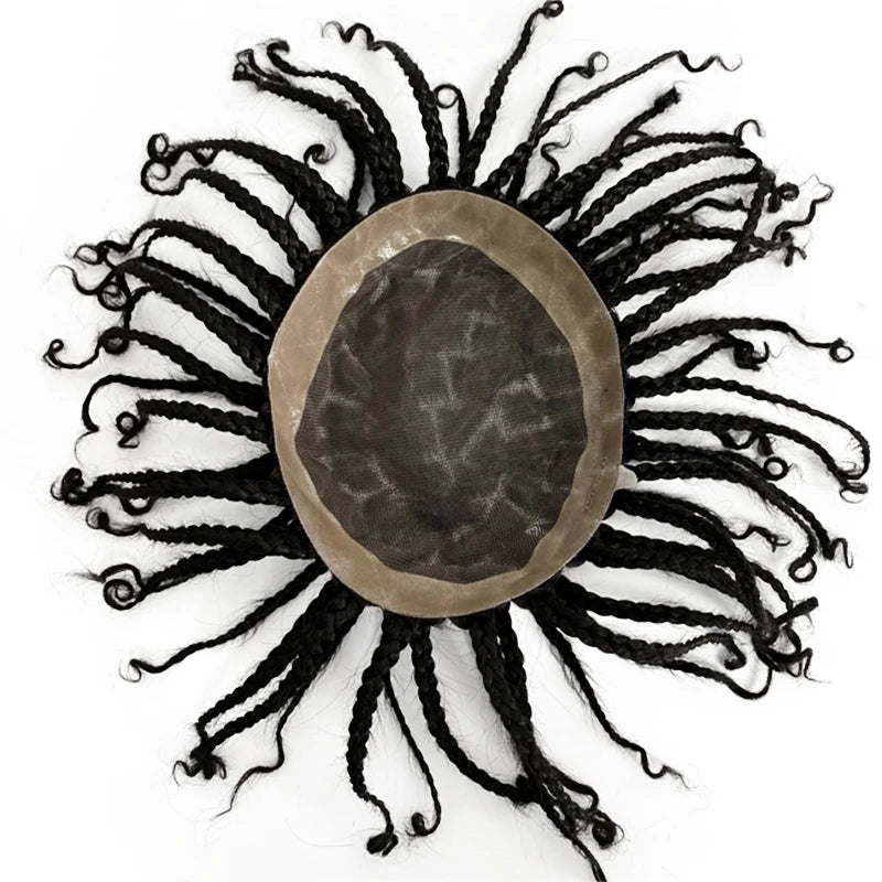 Braided Mono Lace Human Hair Toupee For Men