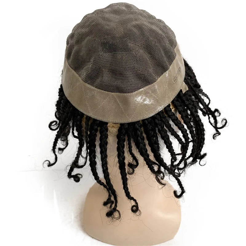 Braided Mono Lace Human Hair Toupee For Men