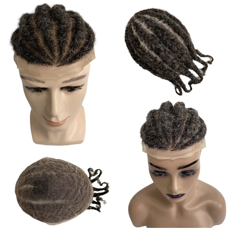 Root afro cornrow vlechten #1b/grijs volledige lace menselijk haarsysteem