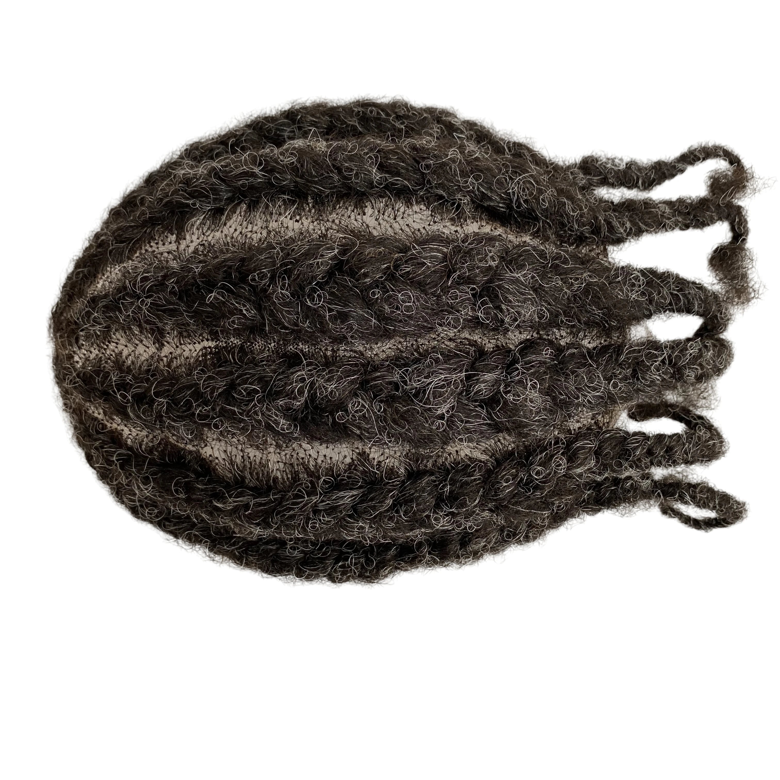 Root afro cornrow vlechten #1b/grijs volledige lace menselijk haarsysteem